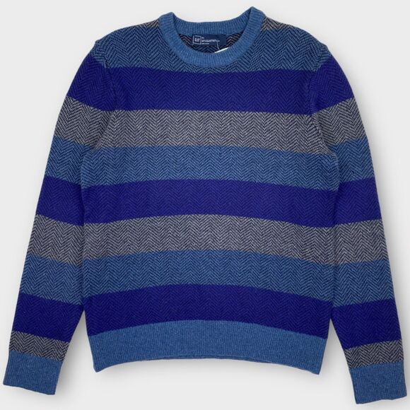 Gap Other - $59 Gap Sweater Mens Extra Large Lambs Wool Blue Striped Blend Herringbone